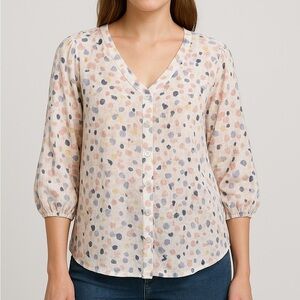 Hope & Harlow Floral Peasant Blouse Women’s S – Boho Watercolor Boxy Fairy Artsy